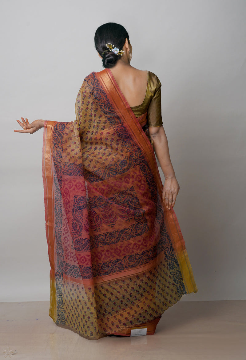 Cream Pure  Dyed Printed Kota Cotton Saree-UNM72491