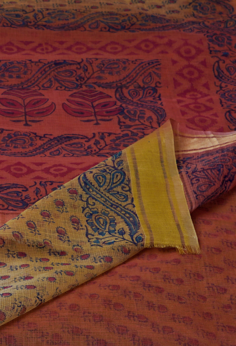 Cream Pure  Dyed Printed Kota Cotton Saree-UNM72491