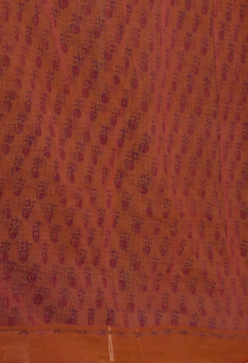 Cream Pure  Dyed Printed Kota Cotton Saree-UNM72491