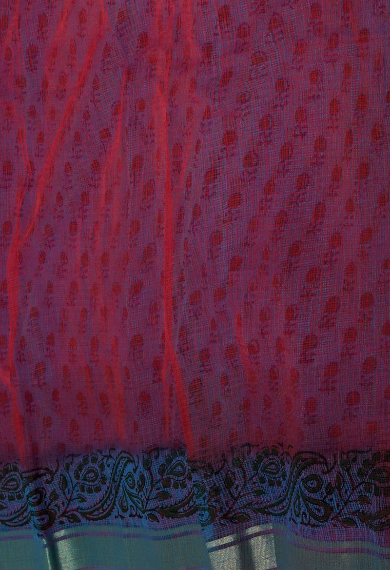 Blue Pure  Dyed Printed Kota Cotton Saree-UNM72493