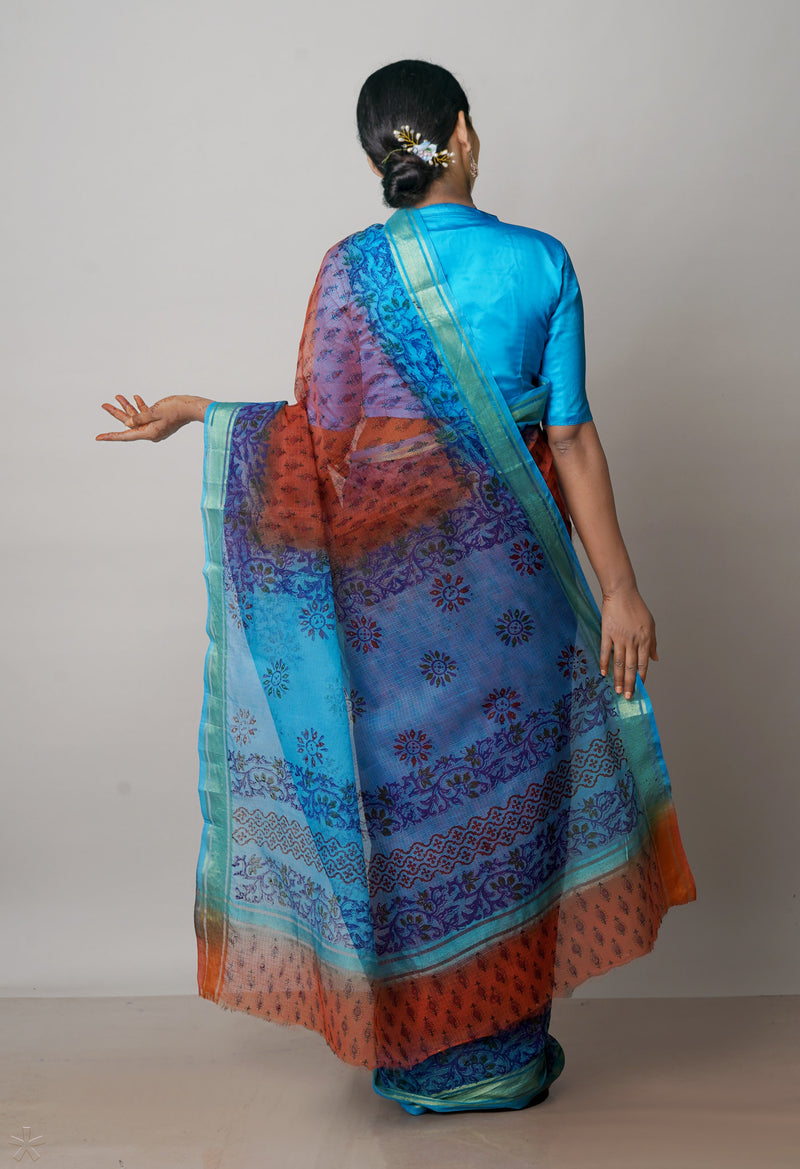 Cinnamon Brown Pure  Dyed Printed Kota Cotton Saree-UNM72494