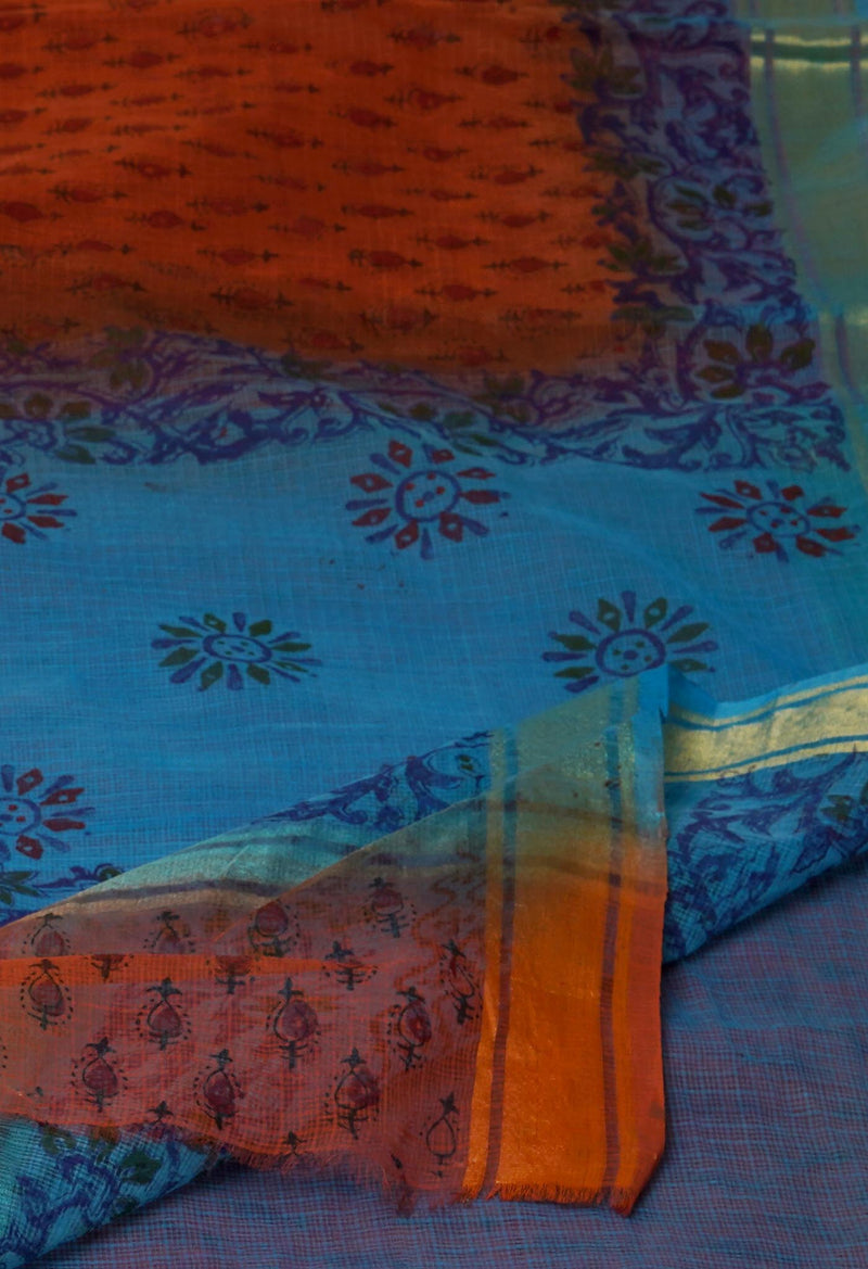 Cinnamon Brown Pure  Dyed Printed Kota Cotton Saree-UNM72494