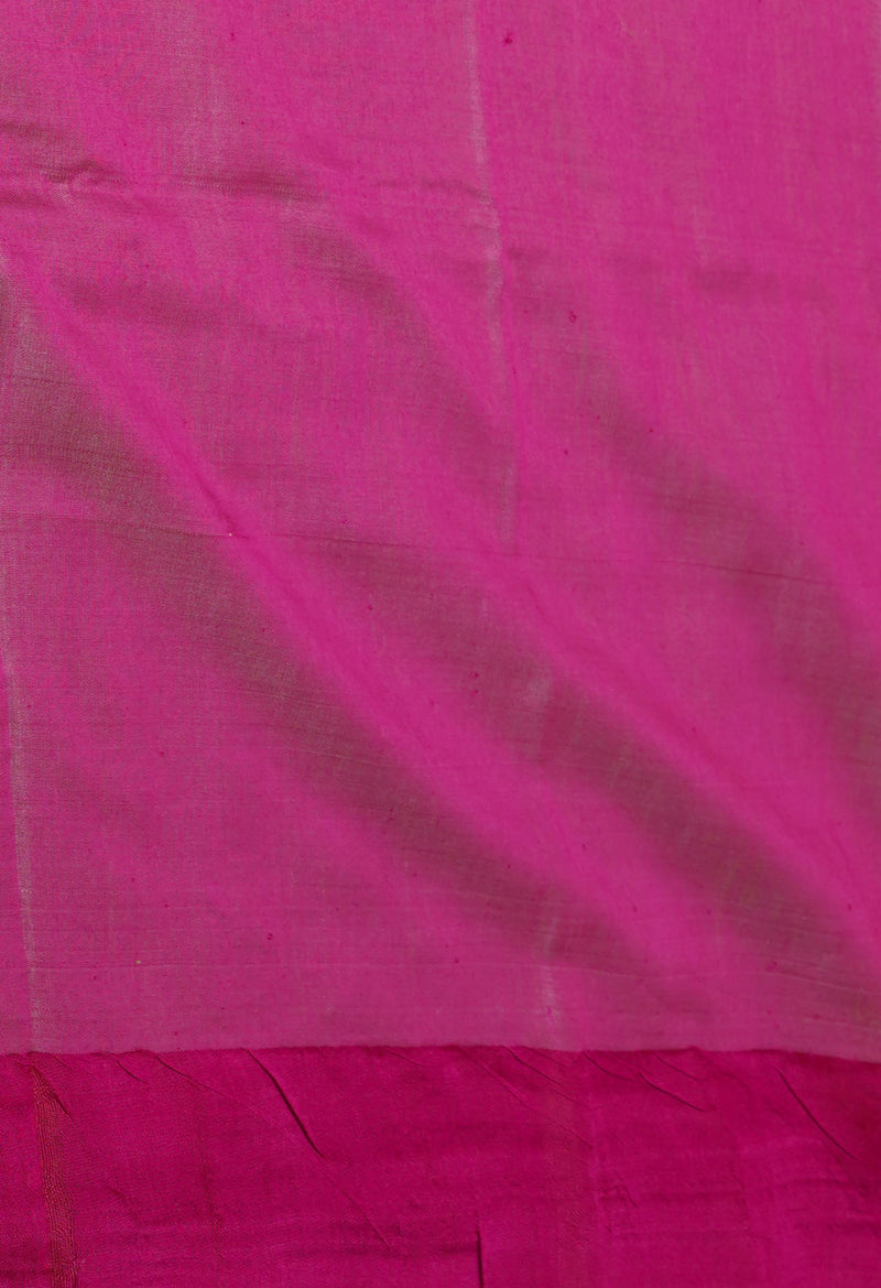 Cream-Magenta Pink Pure  Bengal Ghicha Tussar Jute Saree-UNM72499