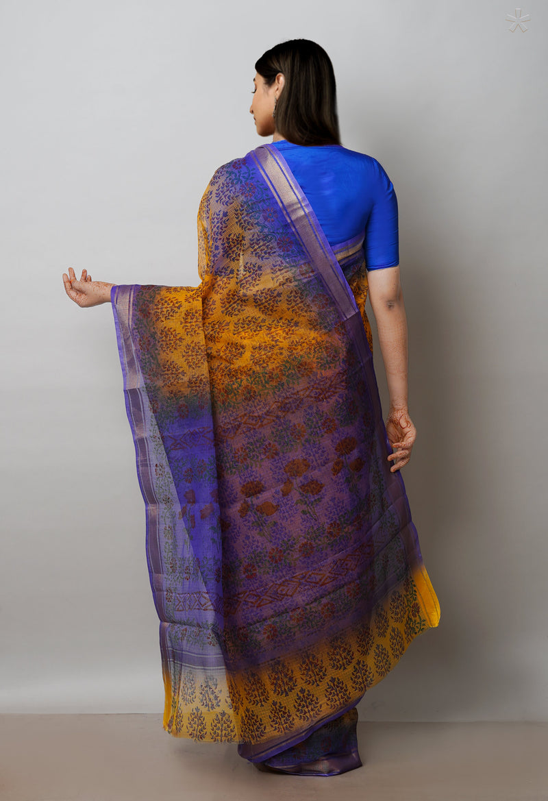 Yellow Pure  Dyed Printed Kota Cotton Saree-UNM72528