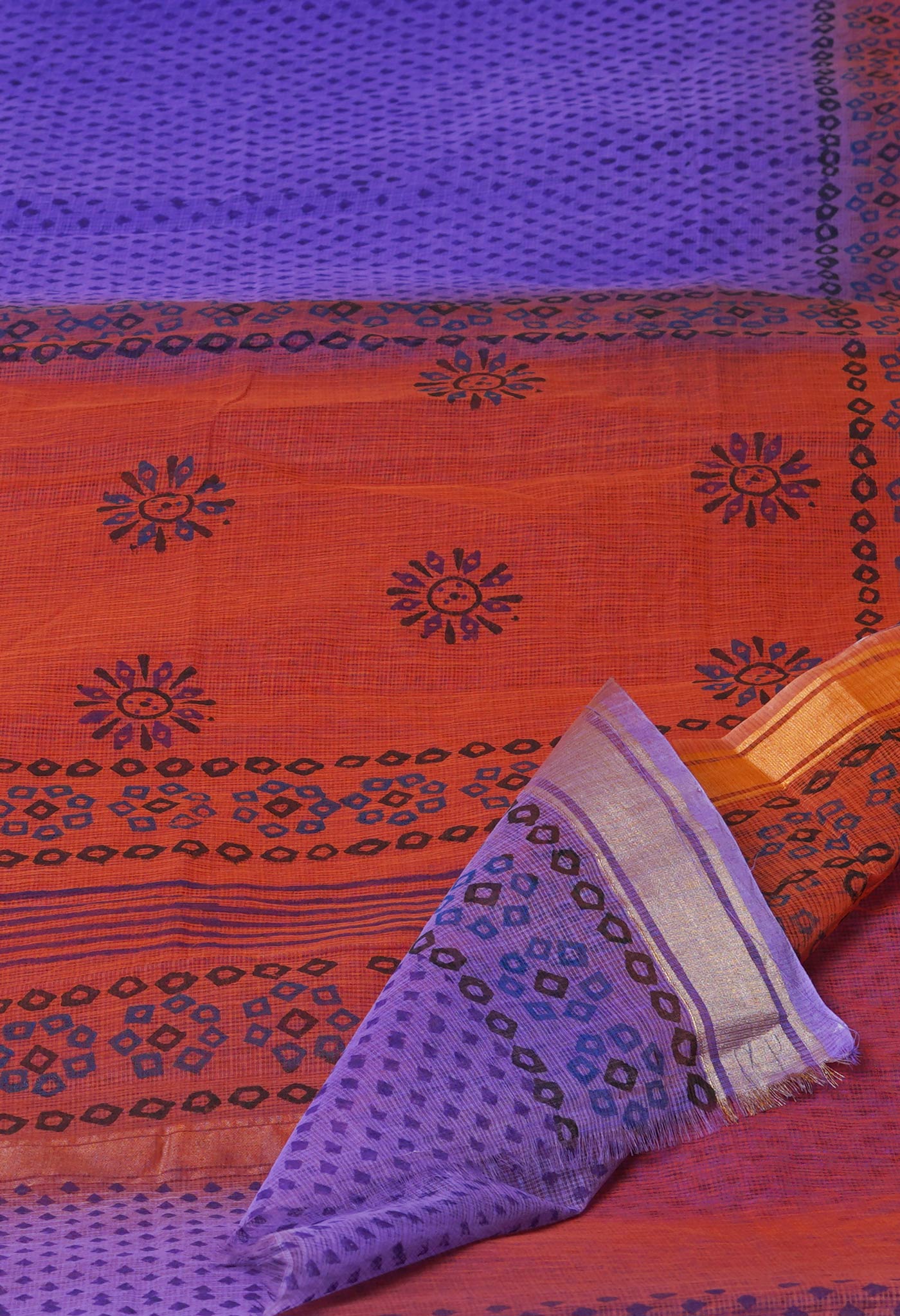 Purple Pure  Dyed Printed Kota Cotton Saree-UNM72530
