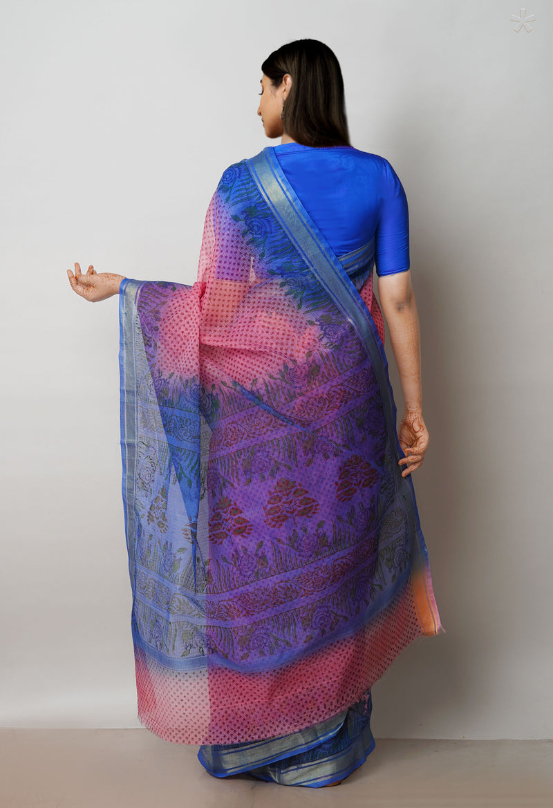 Light Pink Pure  Dyed Printed Kota Cotton Saree-UNM72535