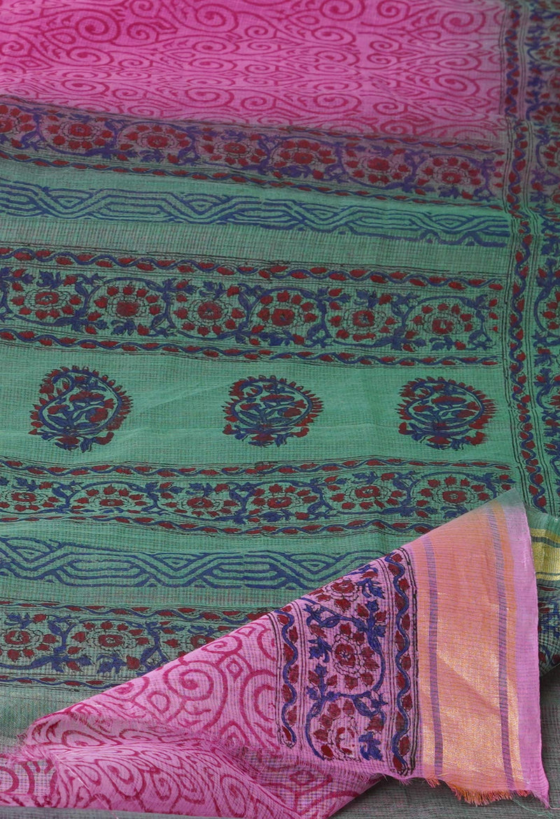 Pink Pure  Dyed Printed Kota Cotton Saree-UNM72536