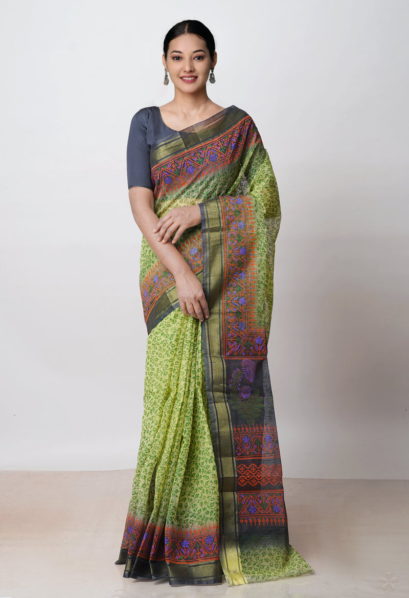 Light Green Pure  Dyed Printed Kota Cotton Saree-UNM72545