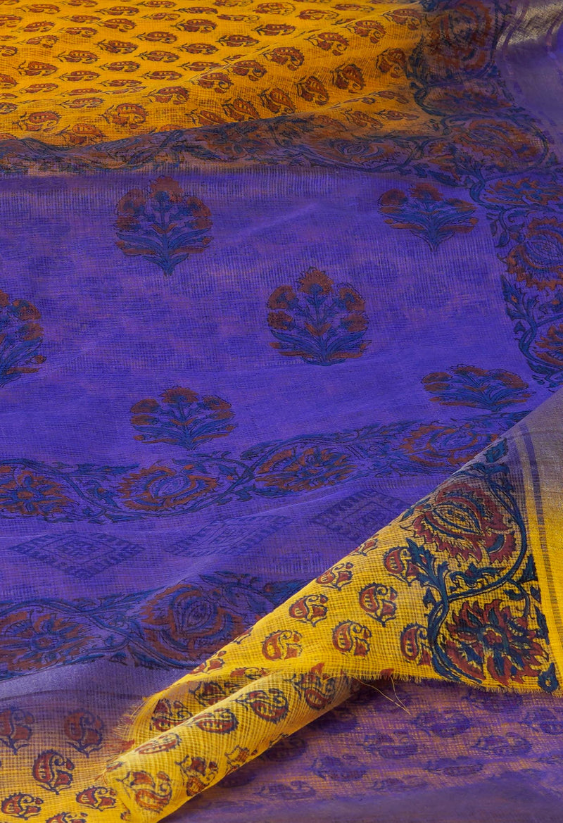 Yellow Pure  Dyed Printed Kota Cotton Saree-UNM72547