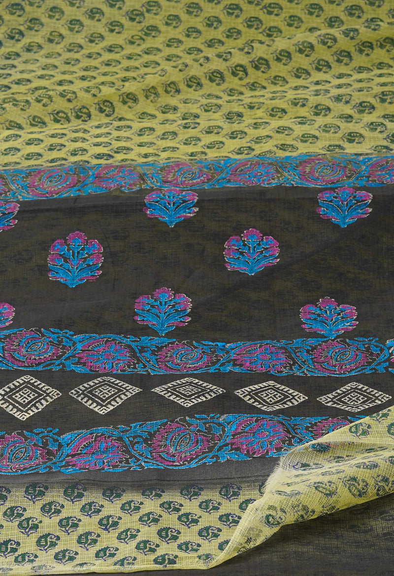 Light Green Pure  Dyed Printed Kota Cotton Saree-UNM72549
