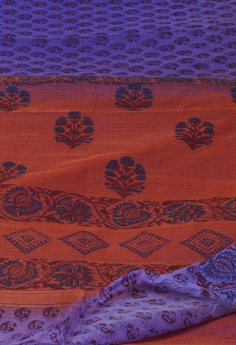 Purple Pure  Dyed Printed Kota Cotton Saree-UNM72550