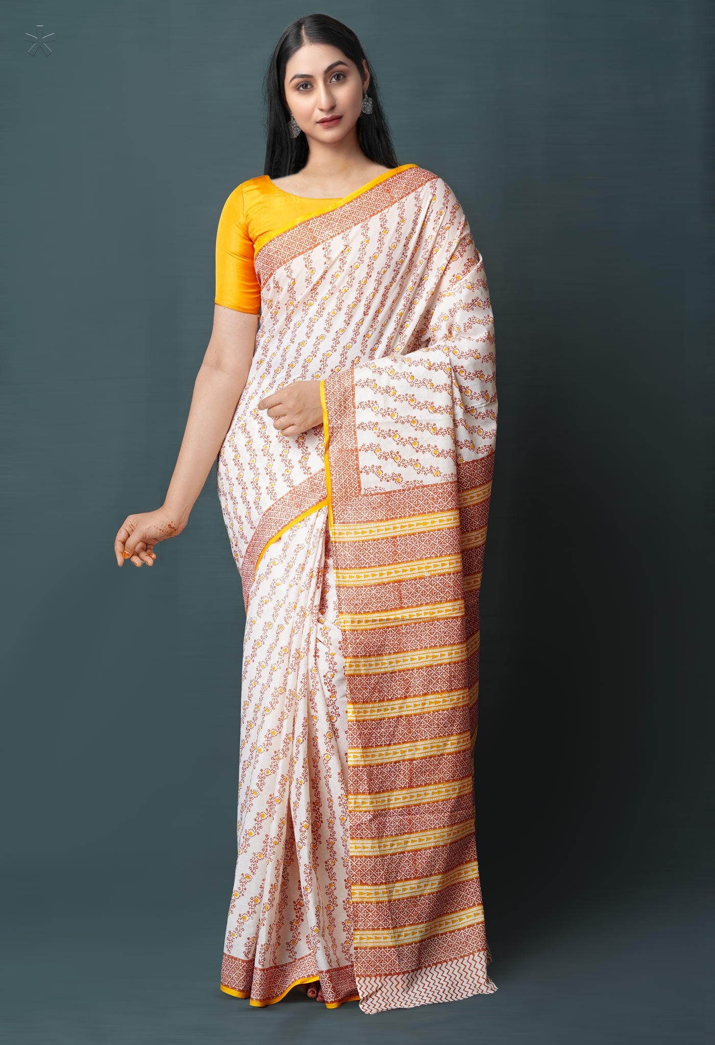 White Pure  Block Printed Superfine Mulmul  Cotton Saree-UNM72567
