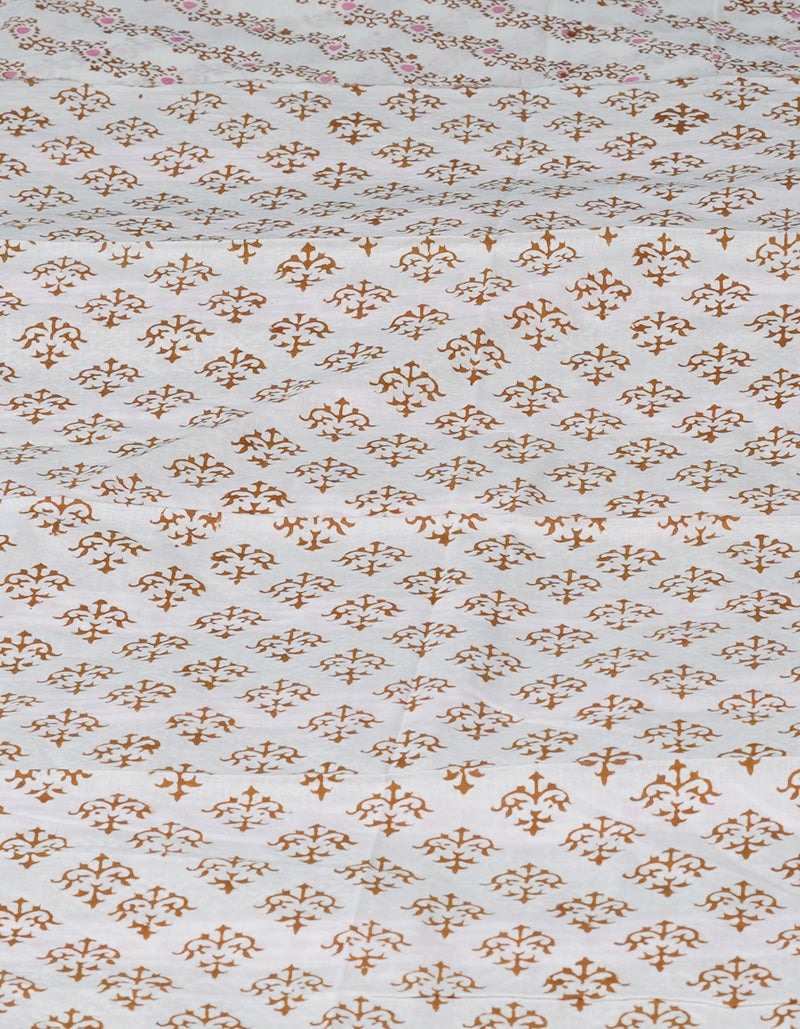 White Pure  Block Printed Superfine Mulmul  Cotton Saree-UNM72571