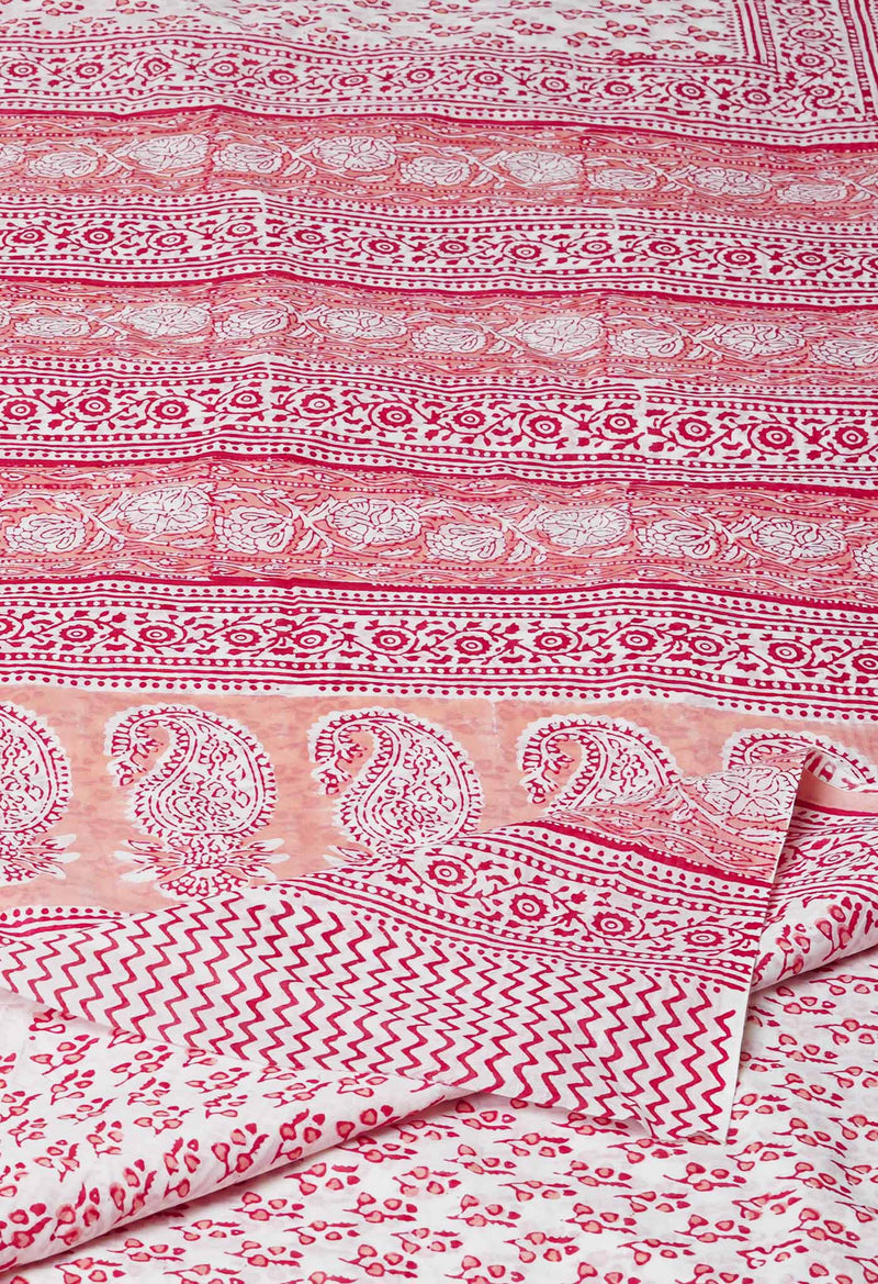 White Pure  Block Printed Superfine Mulmul  Cotton Saree-UNM72572
