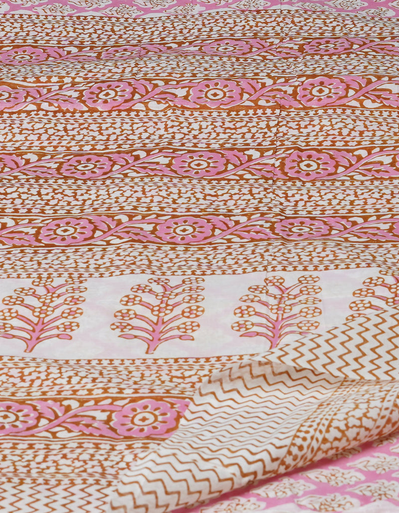 Pink Pure  Block Printed Superfine Mulmul  Cotton Saree-UNM72579