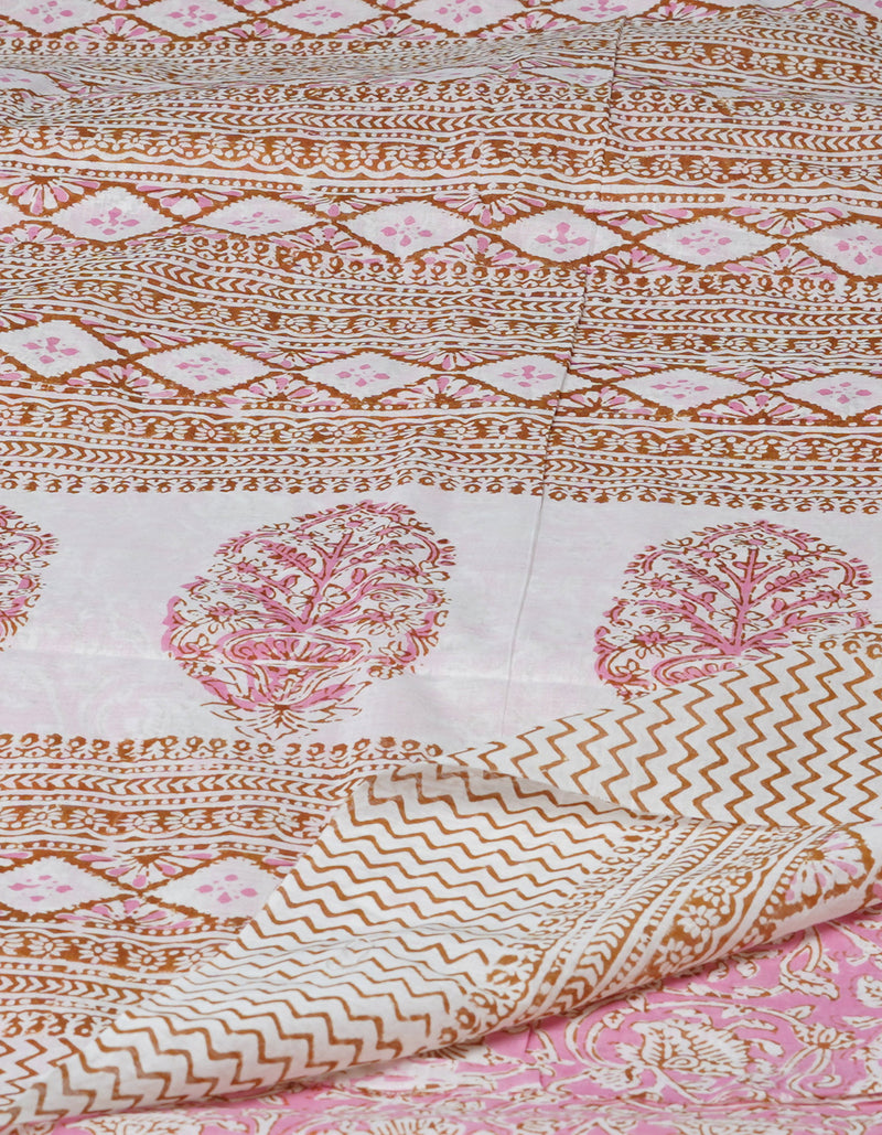 Pink Pure  Block Printed Superfine Mulmul  Cotton Saree-UNM72580