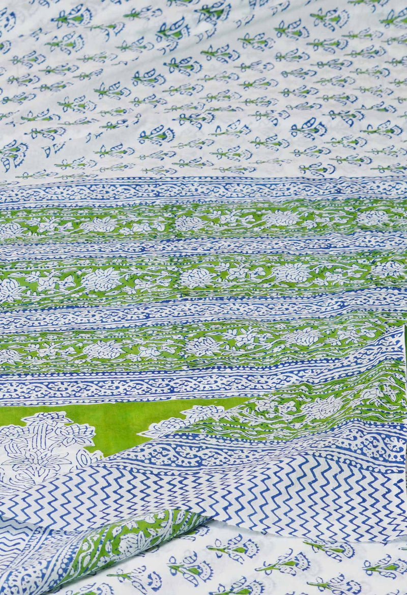 White Pure  Block Printed Superfine Mulmul  Cotton Saree-UNM72582