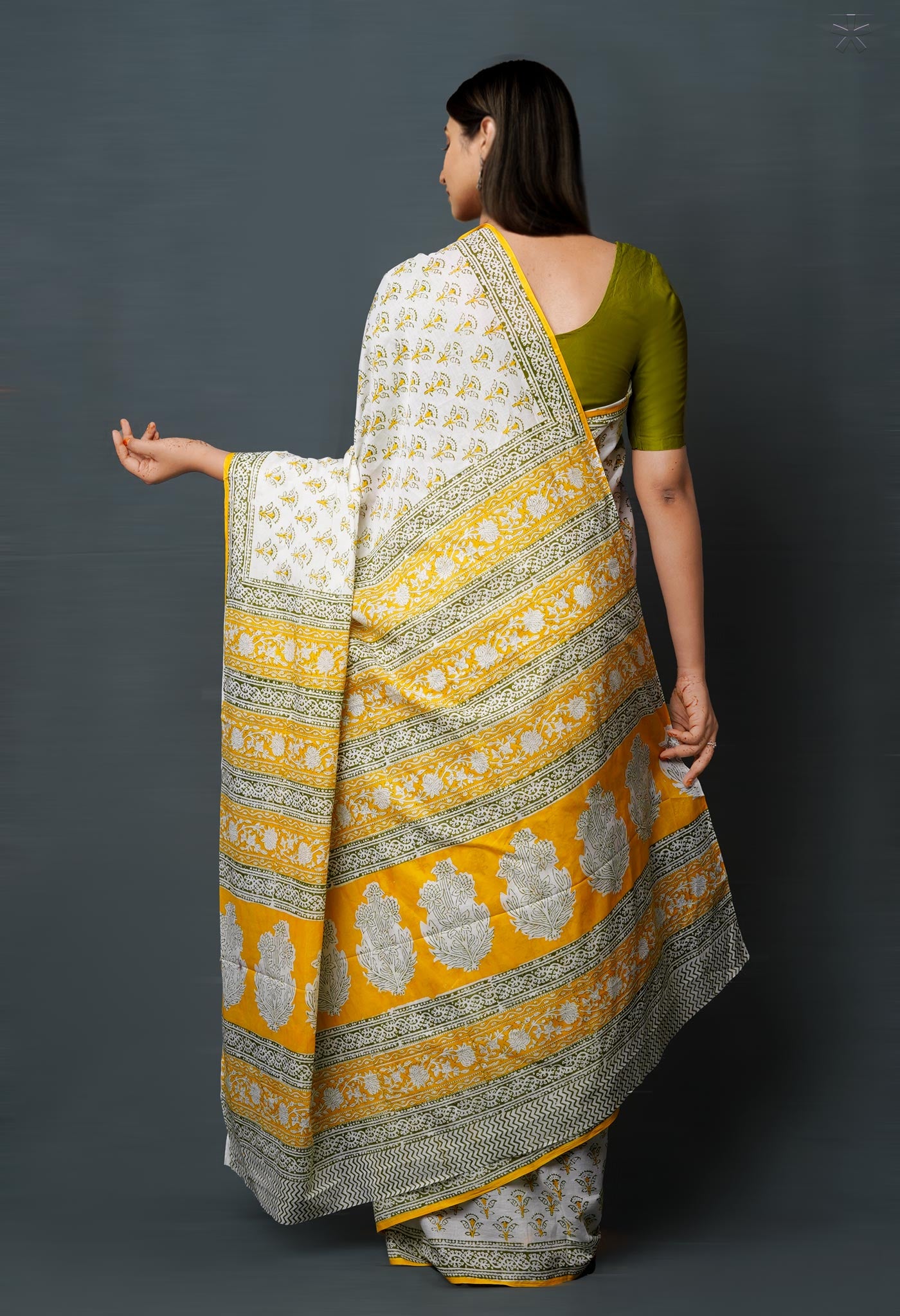White Pure  Block Printed Superfine Mulmul  Cotton Saree-UNM72585