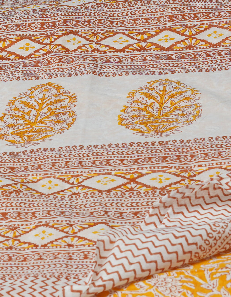 Yellow Pure  Block Printed Superfine Mulmul  Cotton Saree-UNM72588