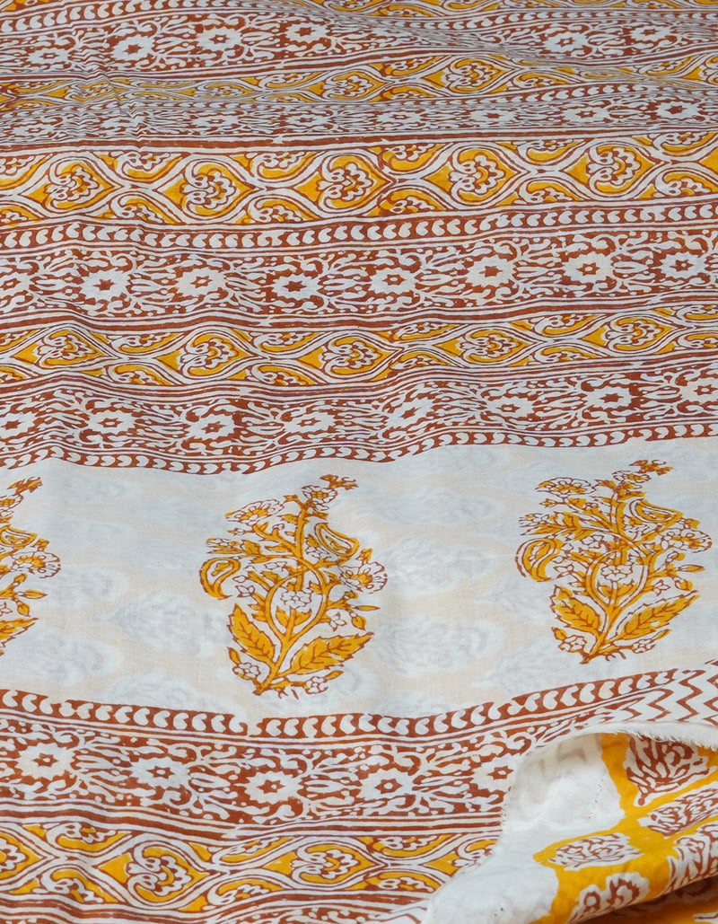 Yellow Pure  Block Printed Superfine Mulmul  Cotton Saree-UNM72594