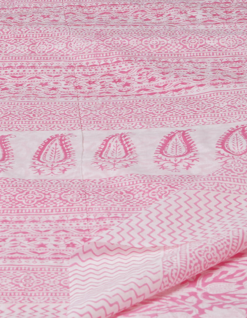 Pink Pure  Block Printed Superfine Mulmul  Cotton Saree-UNM72604
