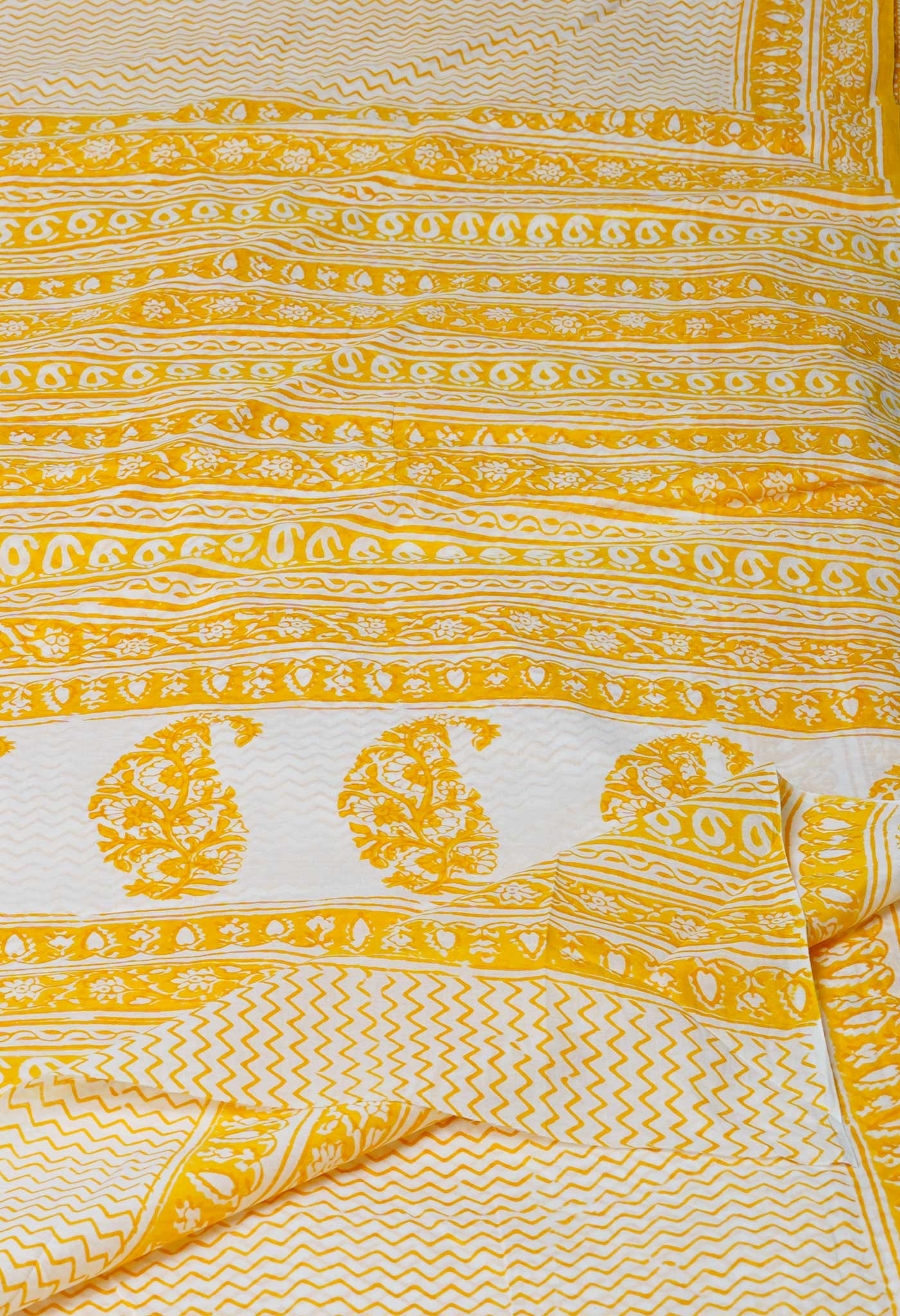 White-Yellow Pure  Block Printed Superfine Mulmul  Cotton Saree-UNM72607
