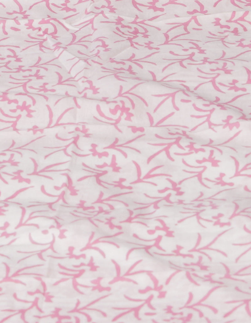 White-Pink Pure  Block Printed Superfine Mulmul  Cotton Saree-UNM72608