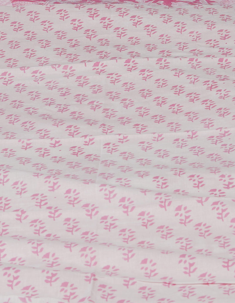 Pink Pure  Block Printed Superfine Mulmul  Cotton Saree-UNM72610