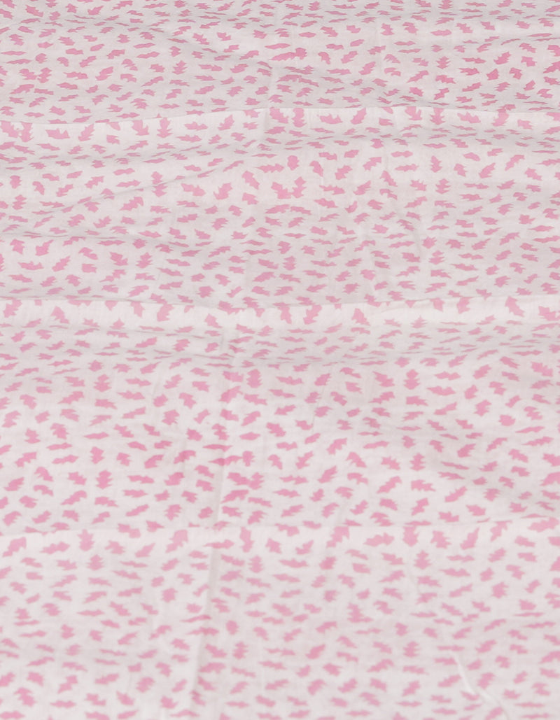 White-Pink Pure  Block Printed Superfine Mulmul  Cotton Saree-UNM72620