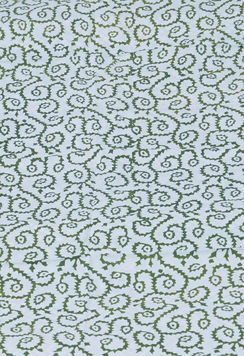 White-Green Pure  Block Printed Superfine Mulmul  Cotton Saree-UNM72621