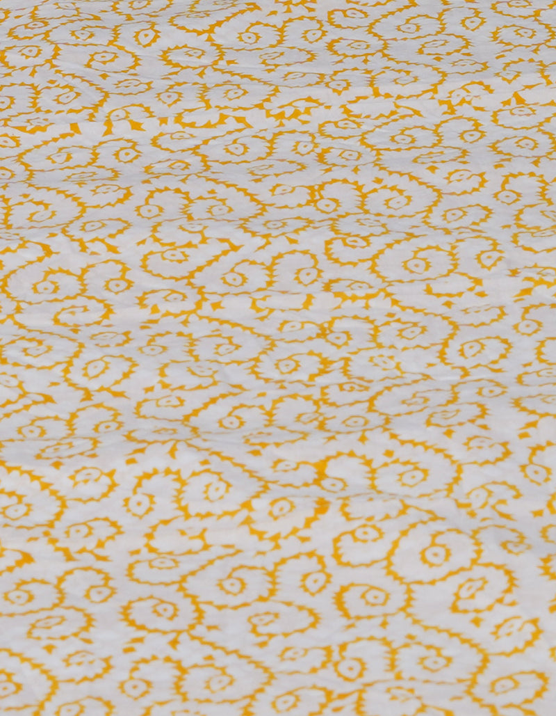 White-Yellow Pure  Block Printed Superfine Mulmul  Cotton Saree-UNM72626