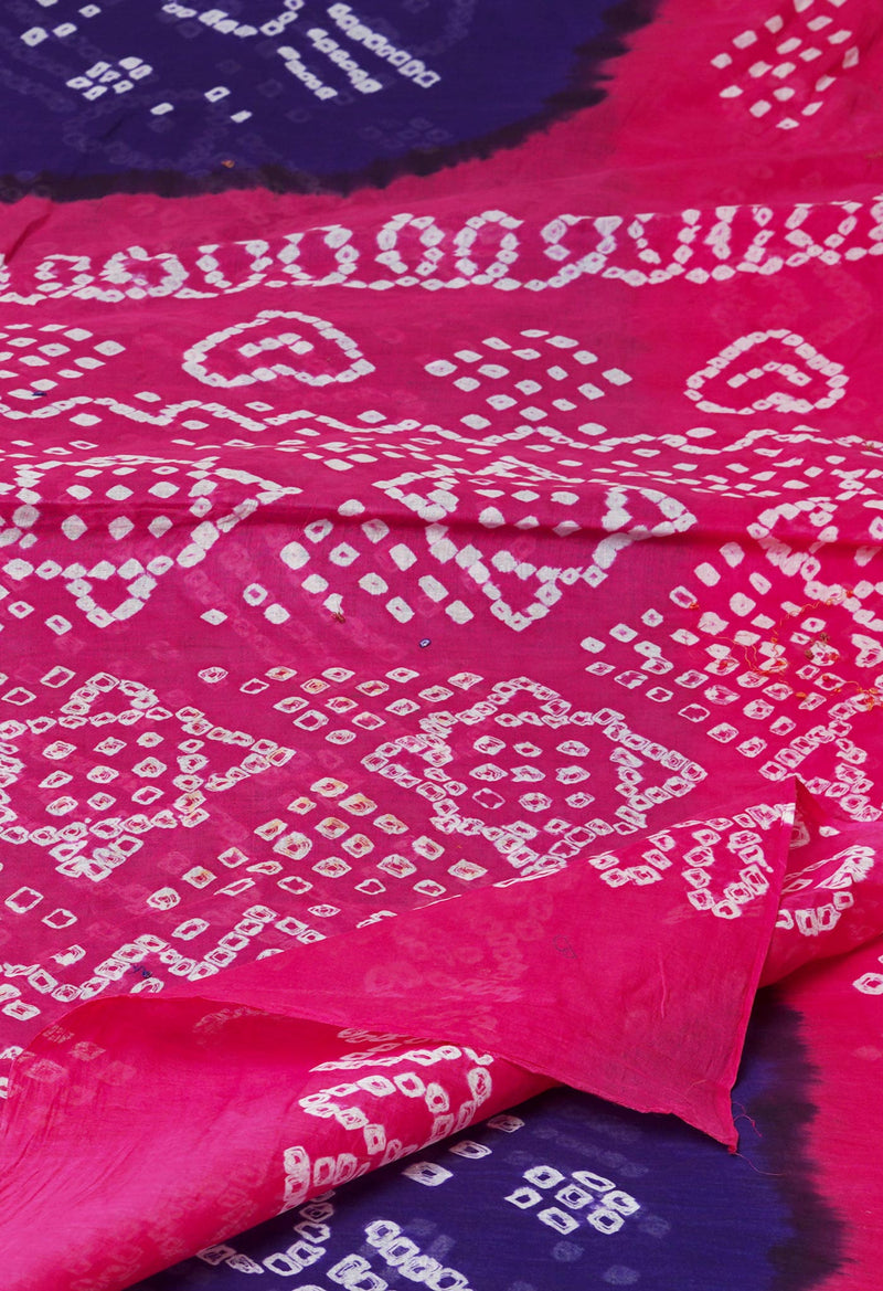 Violet-Pink Pure  Bandhani Cotton Saree-UNM72628