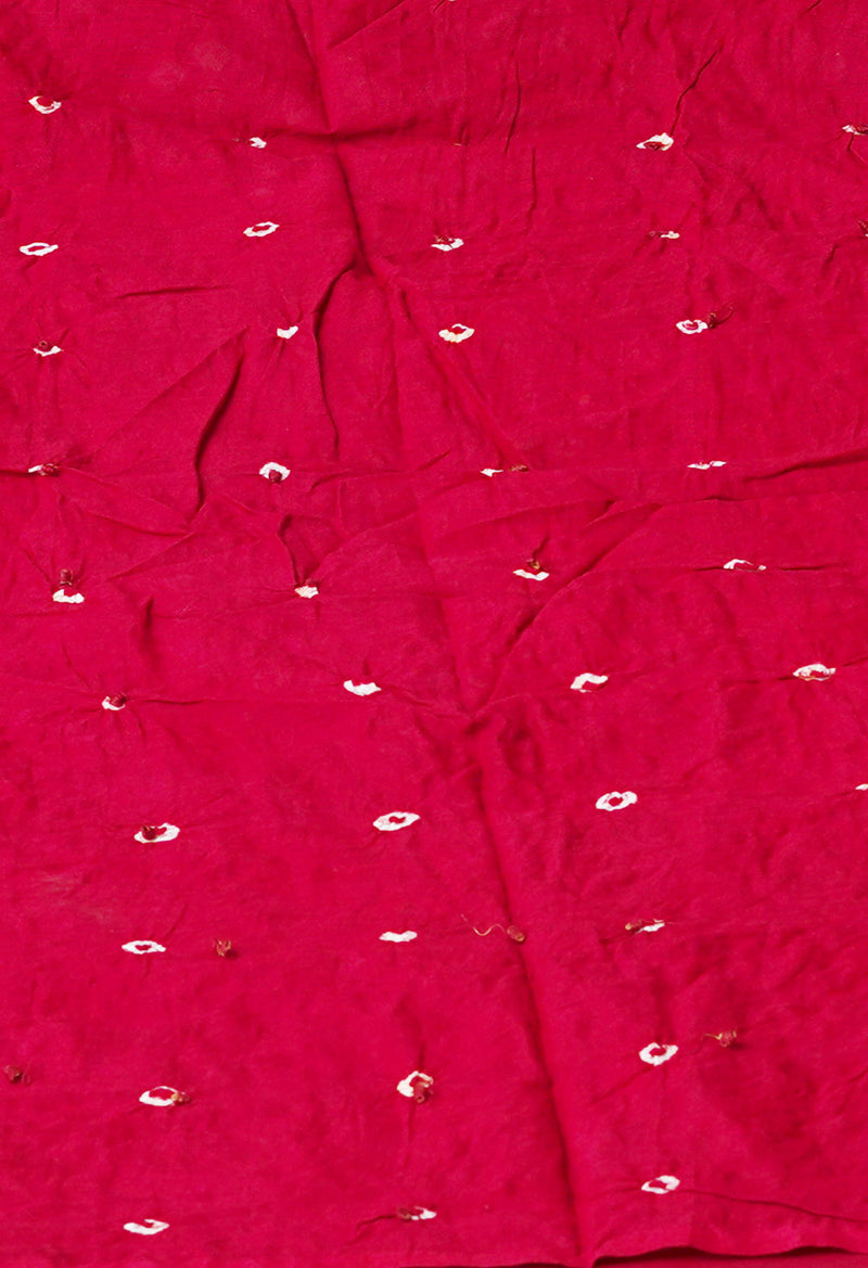 Ecru Brown-Maroon Pure  Bandhani Cotton Saree-UNM72636