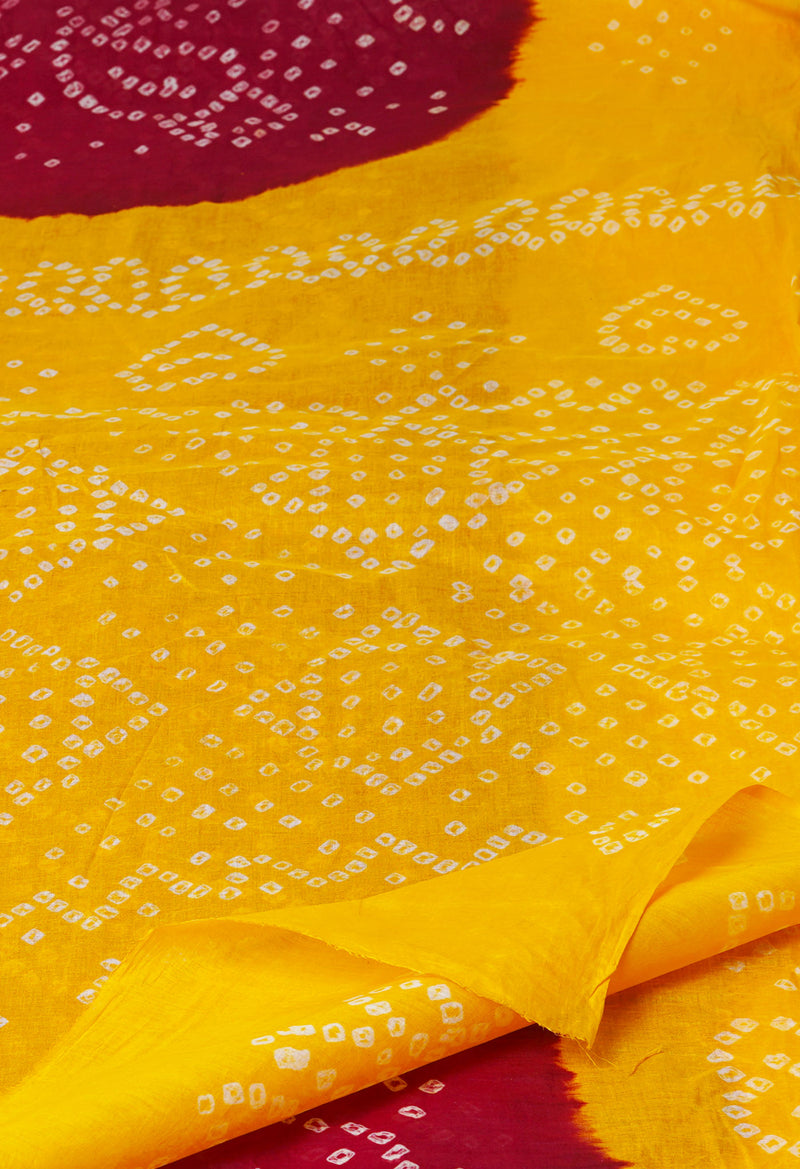 Maroon-Yellow Pure  Bandhani Cotton Saree-UNM72637