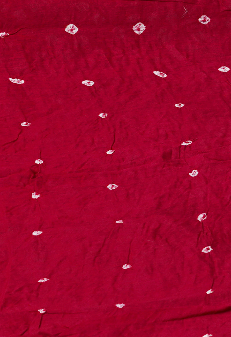 Dark Green-Maroon Pure  Bandhani Cotton Saree-UNM72638