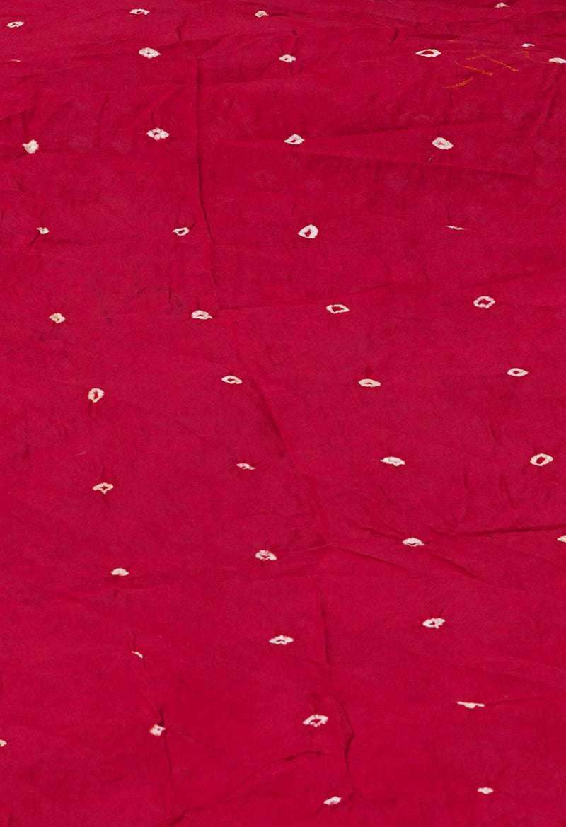 Olive Green-Maroon Pure  Bandhani Cotton Saree-UNM72639