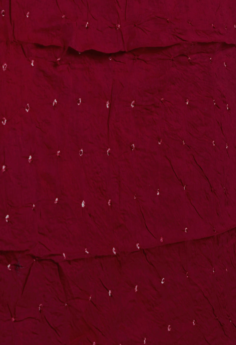 Ecru Brown-Maroon Pure  Bandhani Cotton Saree-UNM72648