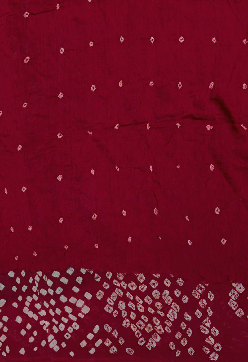 Green-Maroon Pure  Bandhani Cotton Saree-UNM72652