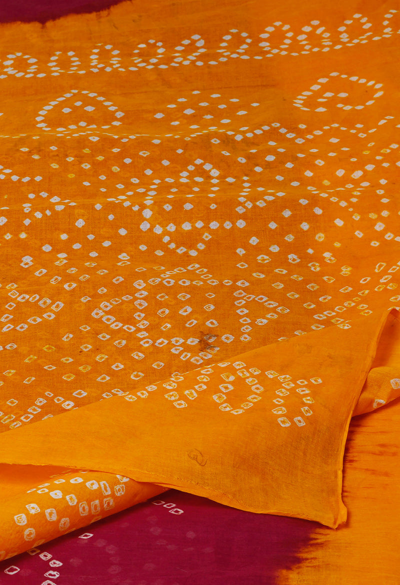 Maroon-Yellow Pure  Bandhani Cotton Saree-UNM72654