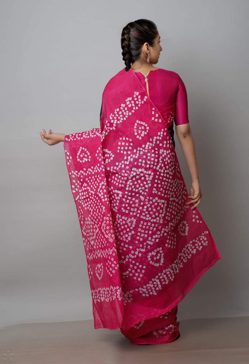 Navy Blue-Pink Pure  Bandhani Cotton Saree-UNM72655-DAMAGE