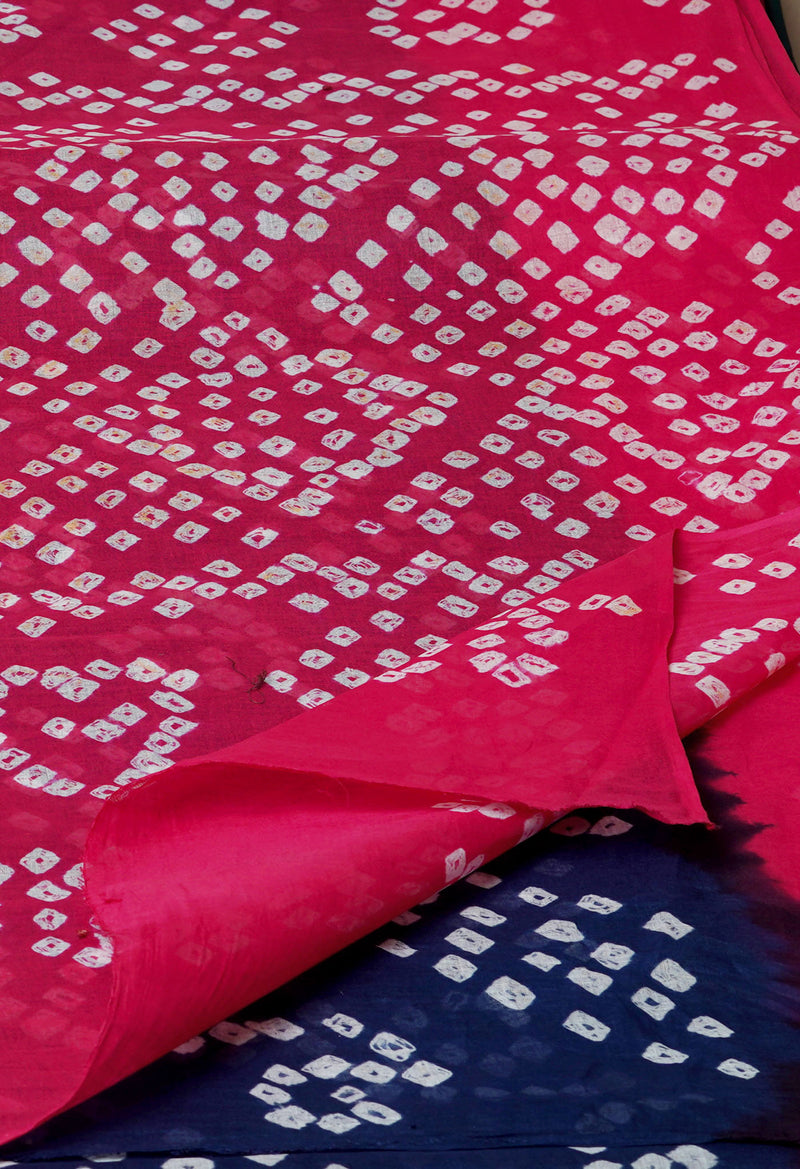 Navy Blue-Pink Pure  Bandhani Cotton Saree-UNM72655-DAMAGE