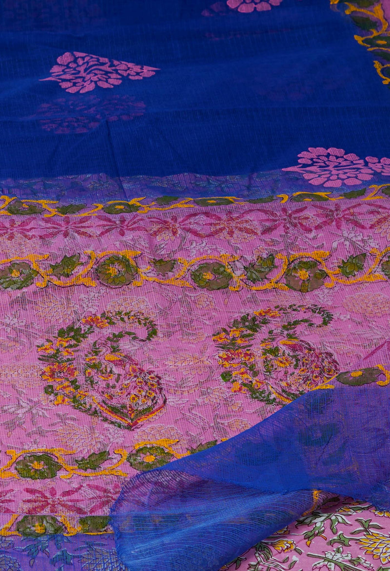 Dark Blue Pure  Dyed Printed Kota Cotton Saree-UNM72657