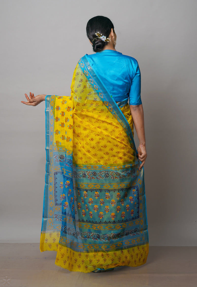 Yellow Pure  Dyed Printed Kota Cotton Saree-UNM72658