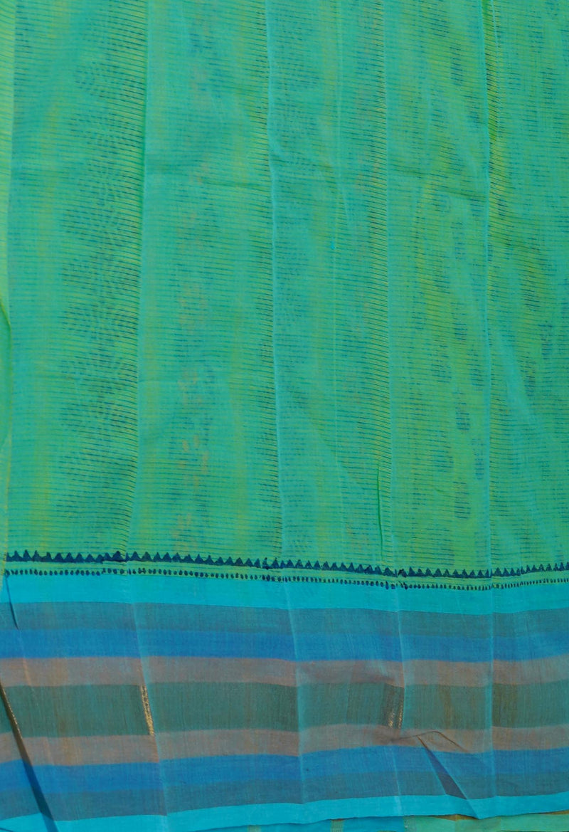 Parrot Green Pure  Dyed Printed Mangalagiri Cotton Saree-UNM72659