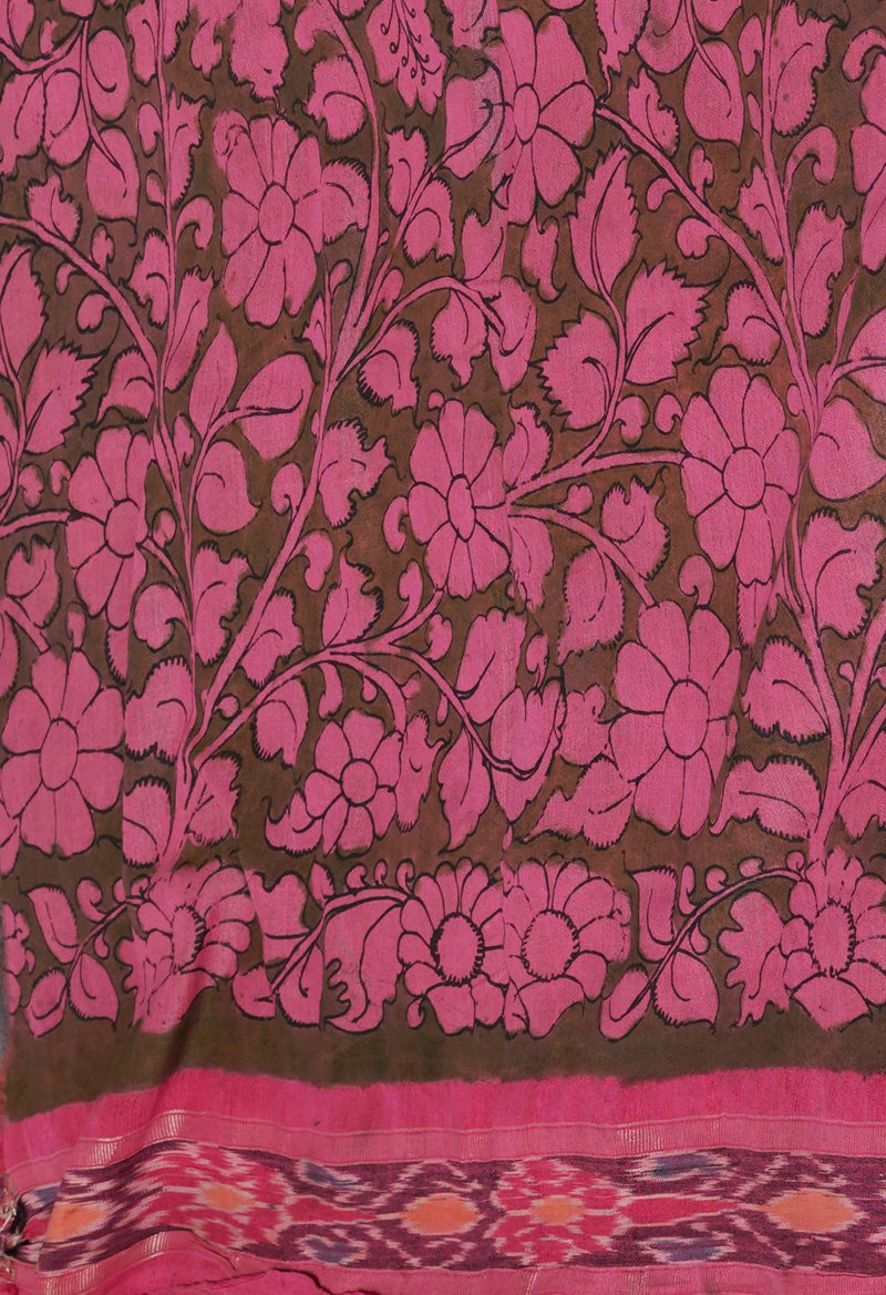 Blue Pure Handloom Pen Kalamkari Painting Gicha Tussar Jute Saree-UNM72676