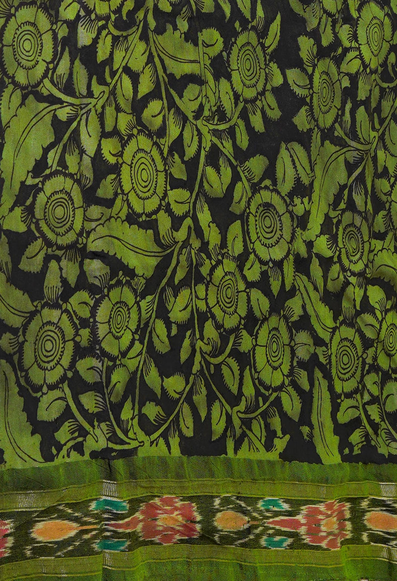 Blue-Cream Pure Handloom Pen Kalamkari Painting Gicha Tussar Jute Saree-UNM72685