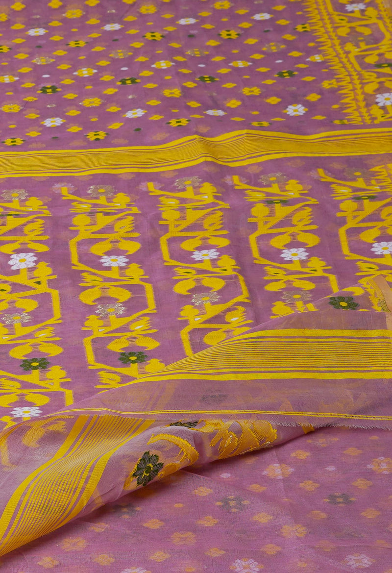 Pale Purple  Pure Handloom Dhaka Jamdhani Bengal  Cotton Silk Saree-UNM72696