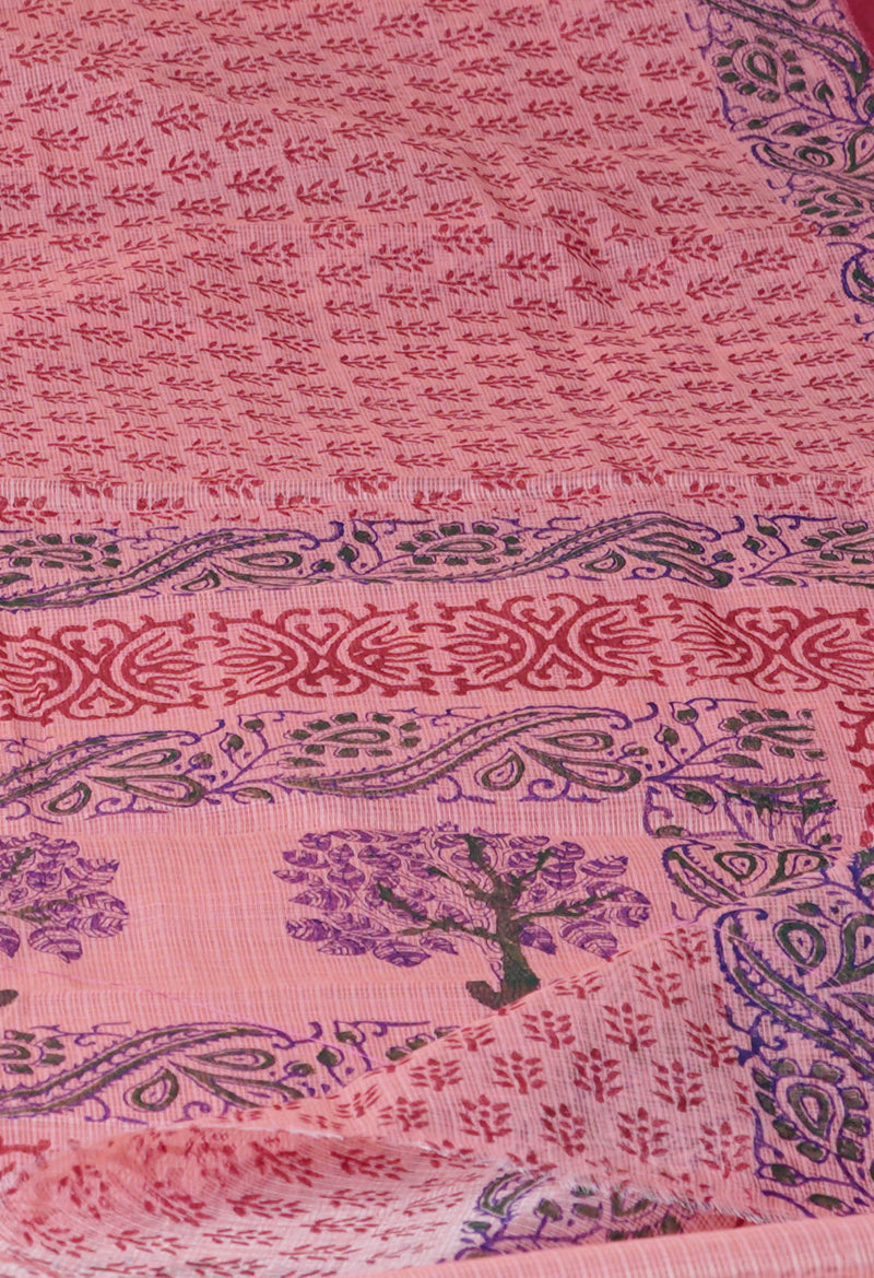 Pink Pure  Block Printed Kota Cotton Saree-UNM72710