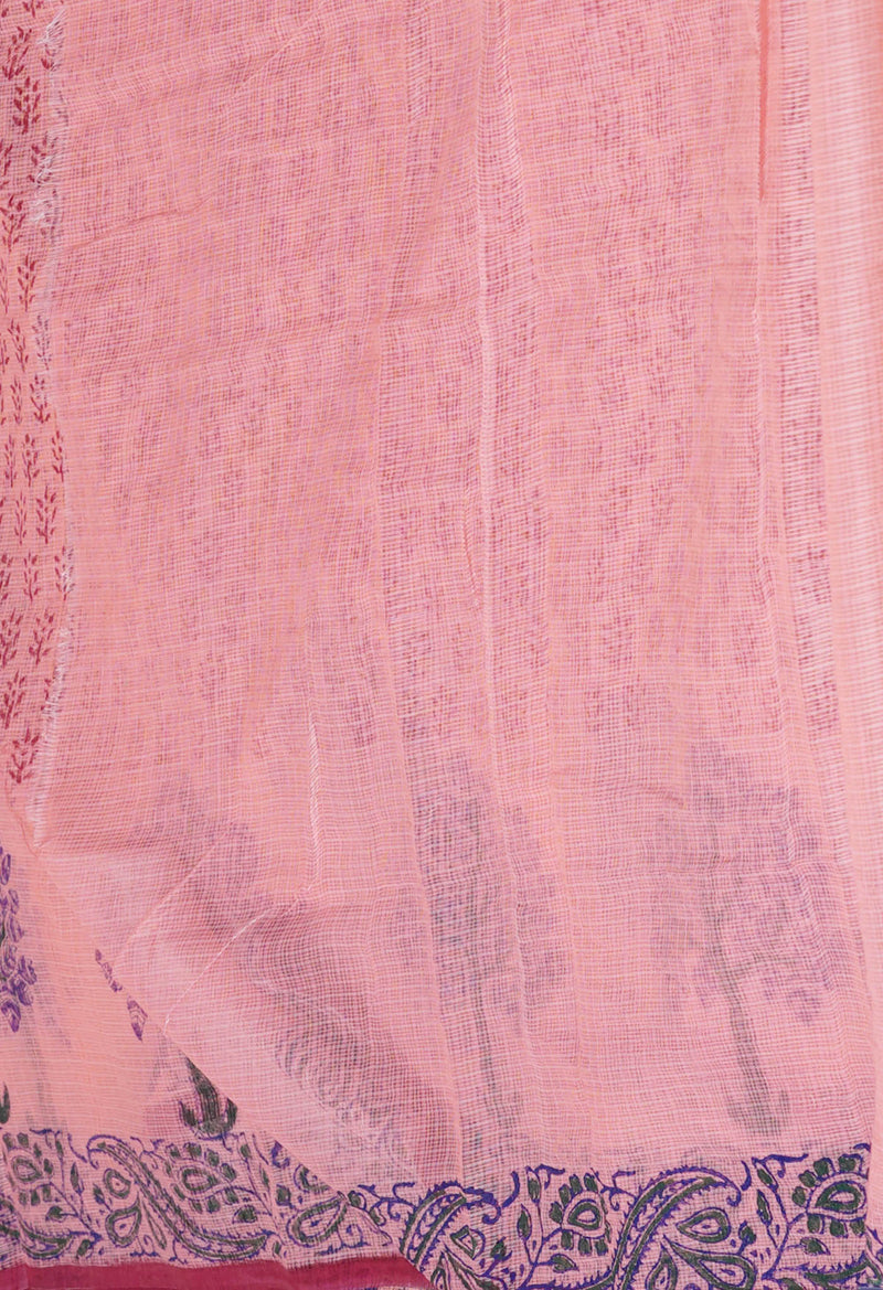 Pink Pure  Block Printed Kota Cotton Saree-UNM72710
