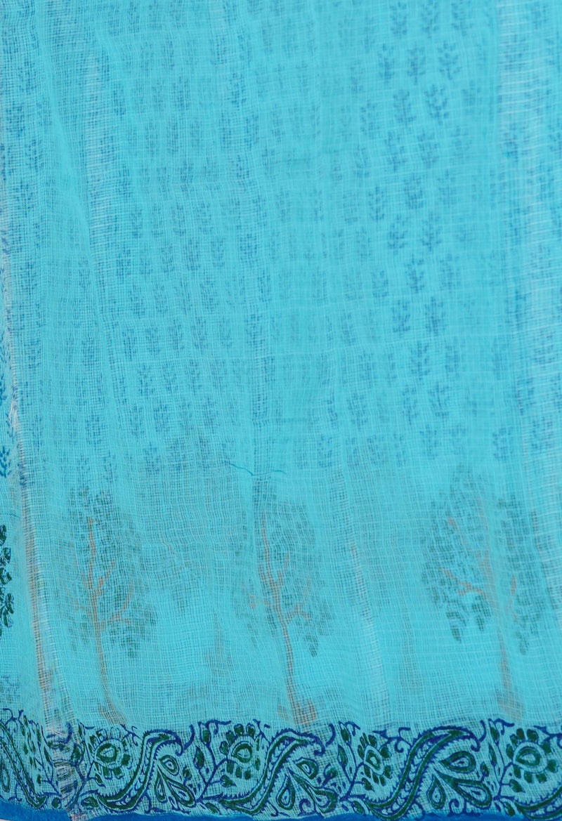 Blue Pure  Block Printed Kota Cotton Saree-UNM72712